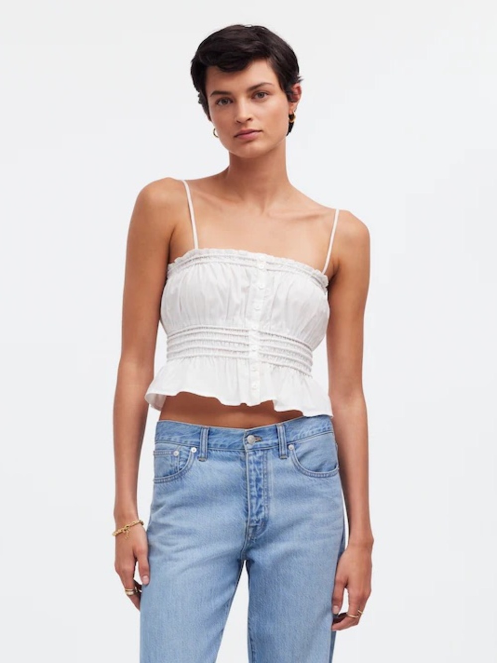 Madewell Smocked Button-Front Top in
Poplin